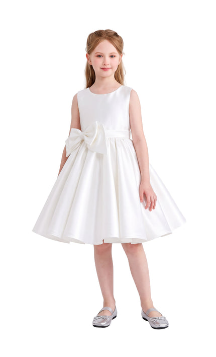 kids atelier tulleen Ivory Sabina Satin Flared Dress with Side Bow