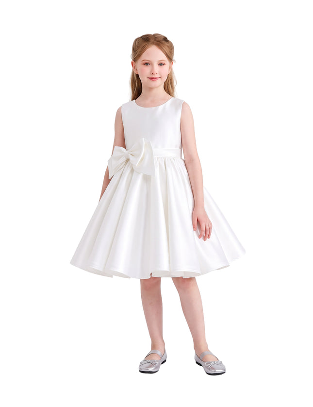 kids atelier tulleen Ivory Sabina Satin Flared Dress with Side Bow
