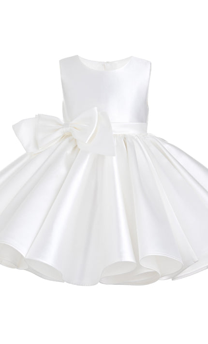 kids atelier tulleen Ivory Sabina Satin Flared Dress with Side Bow