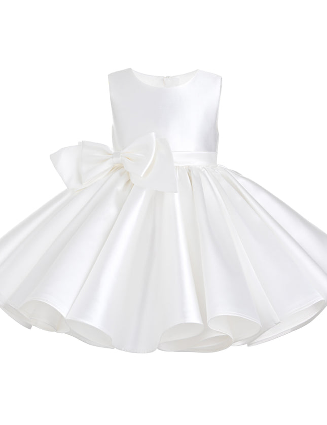 kids atelier tulleen Ivory Sabina Satin Flared Dress with Side Bow