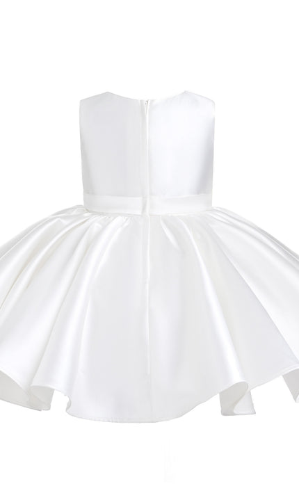 kids atelier tulleen Ivory Sabina Satin Flared Dress with Side Bow
