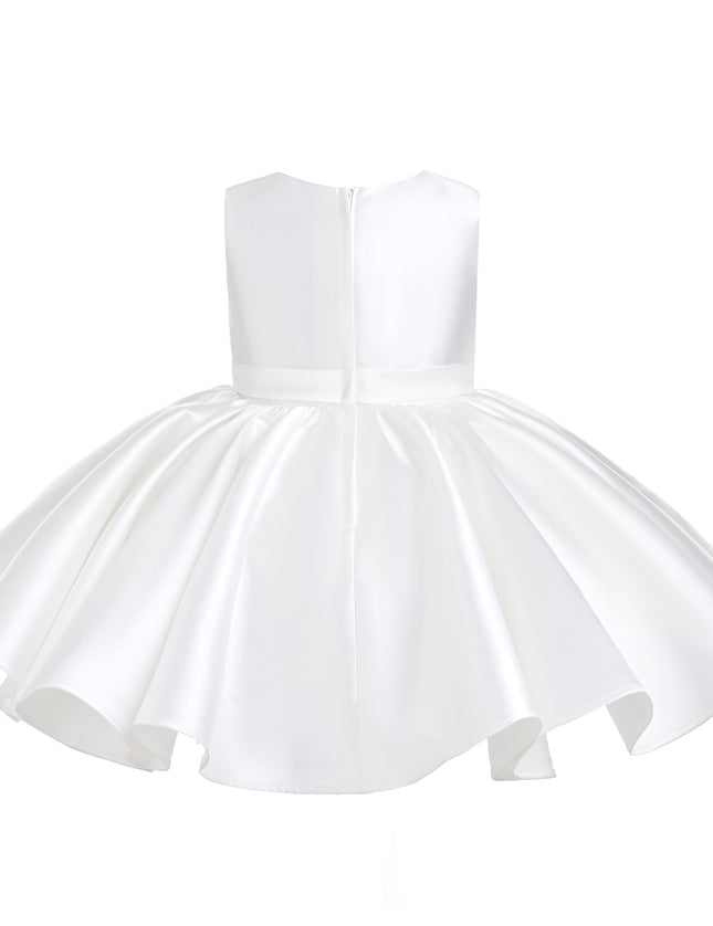 kids atelier tulleen Ivory Sabina Satin Flared Dress with Side Bow