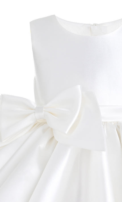 kids atelier tulleen Ivory Sabina Satin Flared Dress with Side Bow