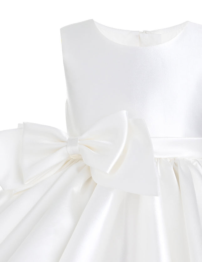 kids atelier tulleen Ivory Sabina Satin Flared Dress with Side Bow