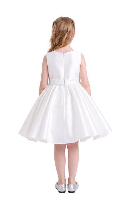 kids atelier tulleen Ivory Sabina Satin Flared Dress with Side Bow