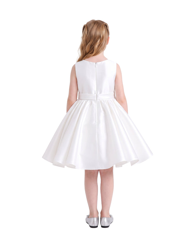 kids atelier tulleen Ivory Sabina Satin Flared Dress with Side Bow