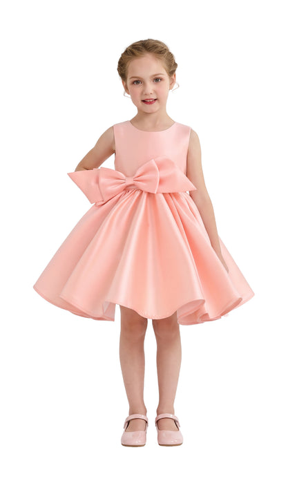 kids atelier tulleen Peach Sabina Satin Flared Dress with Side Bow