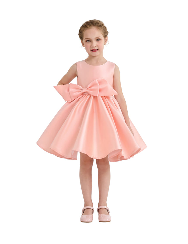 kids atelier tulleen Peach Sabina Satin Flared Dress with Side Bow