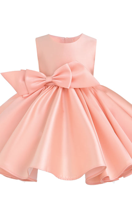 kids atelier tulleen Peach Sabina Satin Flared Dress with Side Bow
