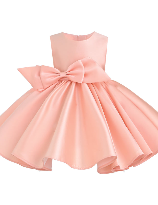 kids atelier tulleen Peach Sabina Satin Flared Dress with Side Bow
