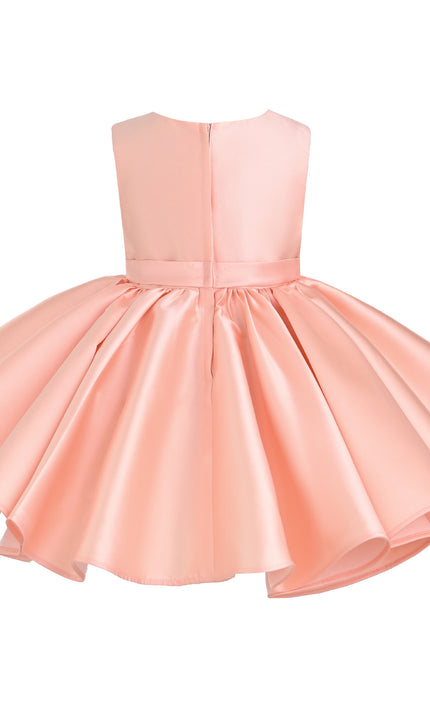kids atelier tulleen Peach Sabina Satin Flared Dress with Side Bow