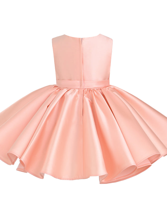 kids atelier tulleen Peach Sabina Satin Flared Dress with Side Bow