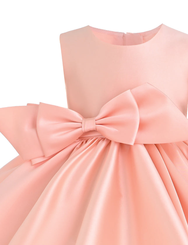 kids atelier tulleen Peach Sabina Satin Flared Dress with Side Bow