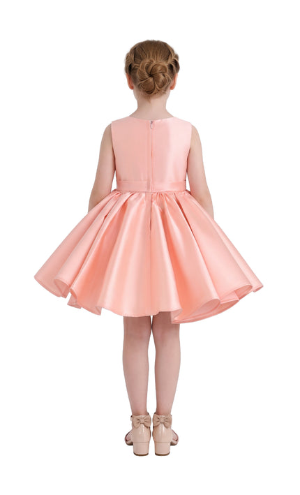 kids atelier tulleen Peach Sabina Satin Flared Dress with Side Bow
