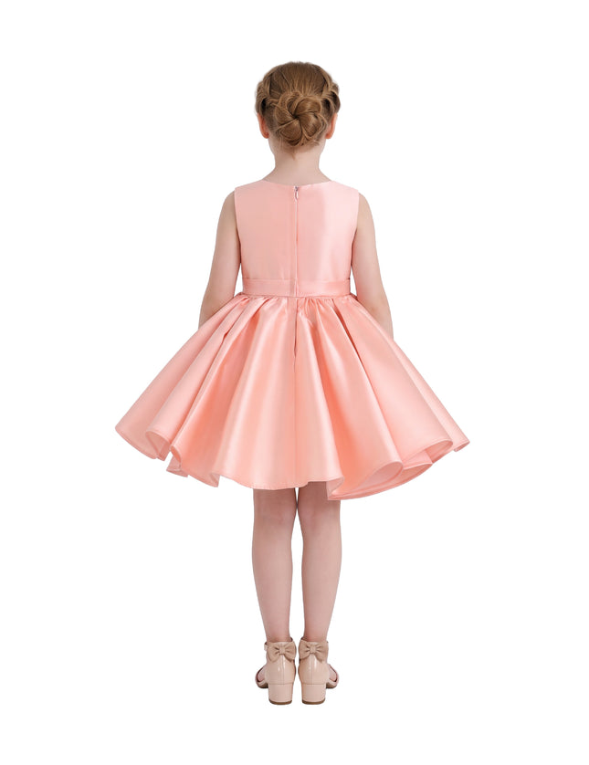 kids atelier tulleen Peach Sabina Satin Flared Dress with Side Bow