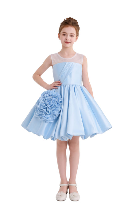 kids atelier tulleen Light Blue Zorina Party Dress with Floral Accent