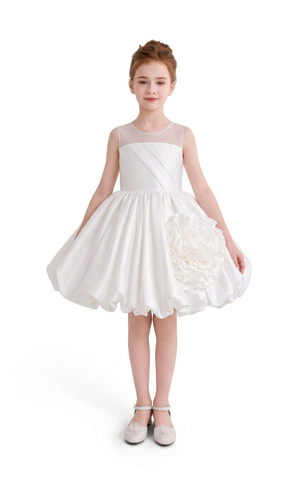 kids atelier tulleen Ivory Zorina Party Dress with Floral Accent