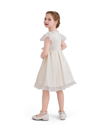 tulleen Ivory Riverelle Lace-Trim Puff Sleeve Dress