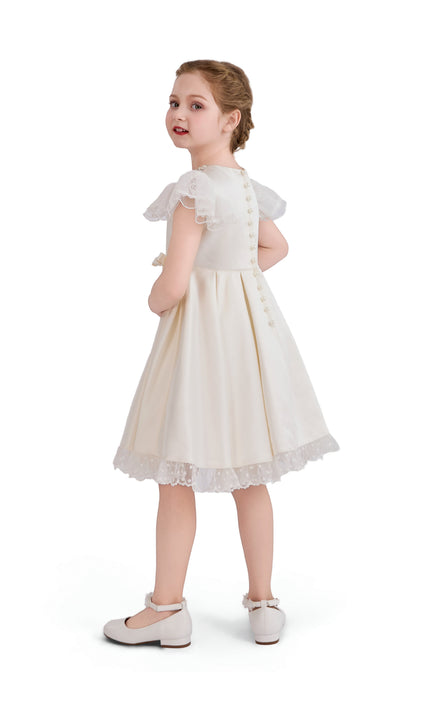 tulleen Ivory Riverelle Lace-Trim Puff Sleeve Dress