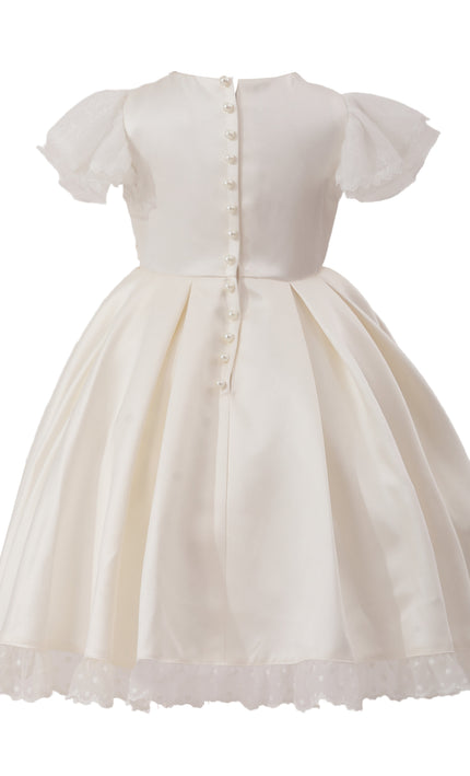tulleen Ivory Riverelle Lace-Trim Puff Sleeve Dress
