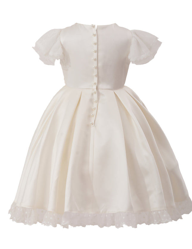 tulleen Ivory Riverelle Lace-Trim Puff Sleeve Dress