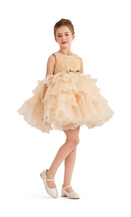 tulleen Cream Cliffara Floral Ruffle Occasion Dress
