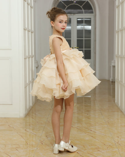 tulleen Cream Cliffara Floral Ruffle Occasion Dress
