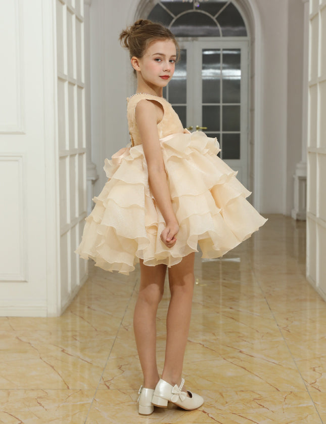 tulleen Cream Cliffara Floral Ruffle Occasion Dress
