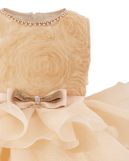 tulleen Cream Cliffara Floral Ruffle Occasion Dress