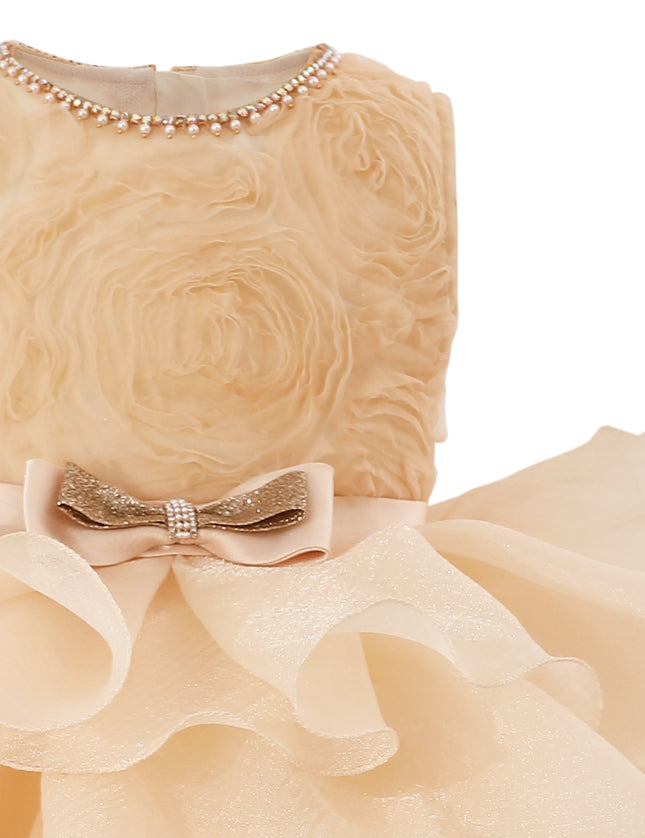 tulleen Cream Cliffara Floral Ruffle Occasion Dress