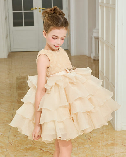 tulleen Cream Cliffara Floral Ruffle Occasion Dress
