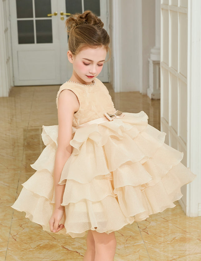 tulleen Cream Cliffara Floral Ruffle Occasion Dress
