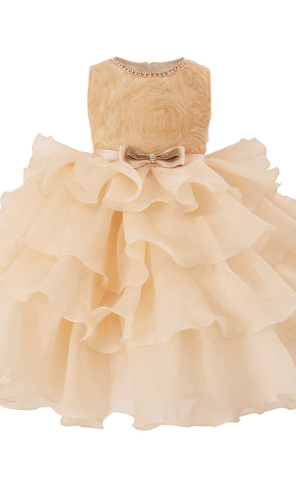 tulleen Cream Cliffara Floral Ruffle Occasion Dress
