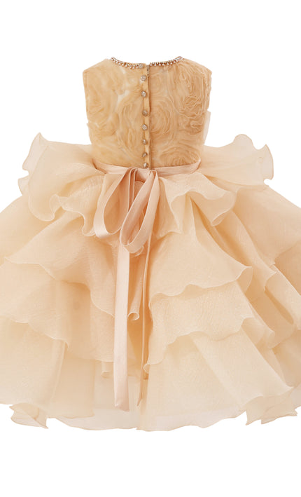 
tulleen Cream Cliffara Floral Ruffle Occasion Dress

