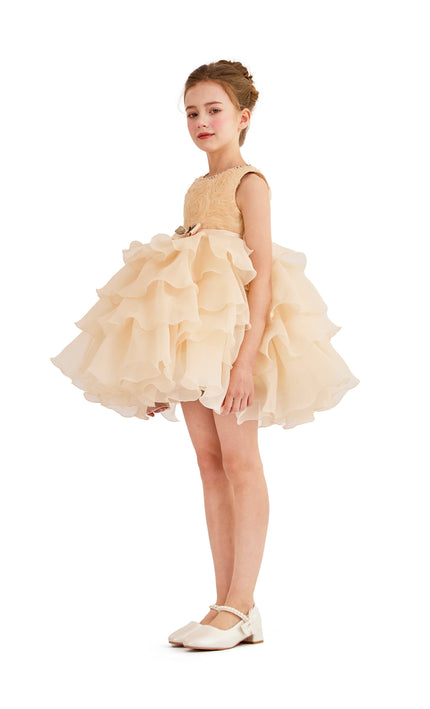 tulleen Cream Cliffara Floral Ruffle Occasion Dress
