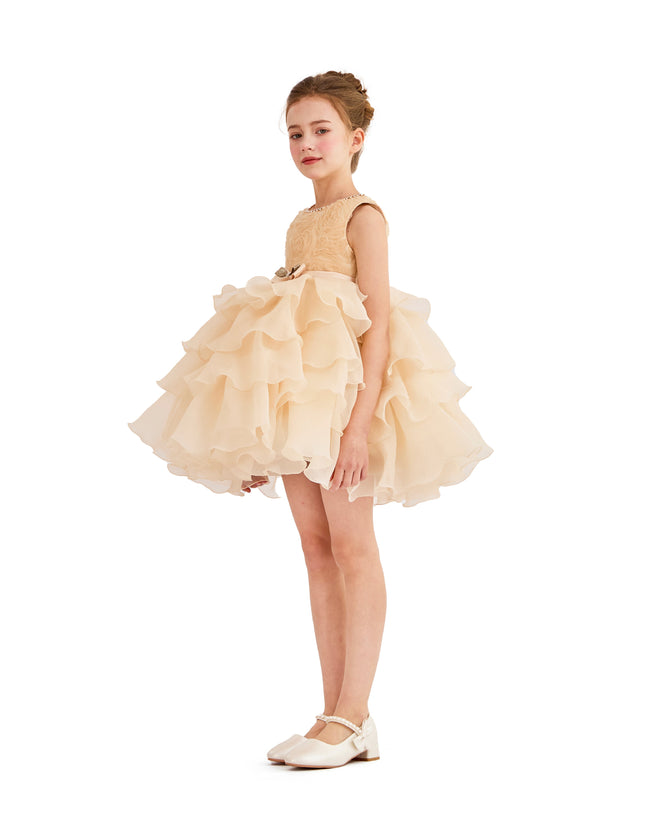 tulleen Cream Cliffara Floral Ruffle Occasion Dress
