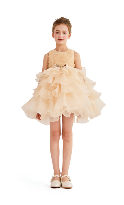 tulleen Cream Cliffara Floral Ruffle Occasion Dress
