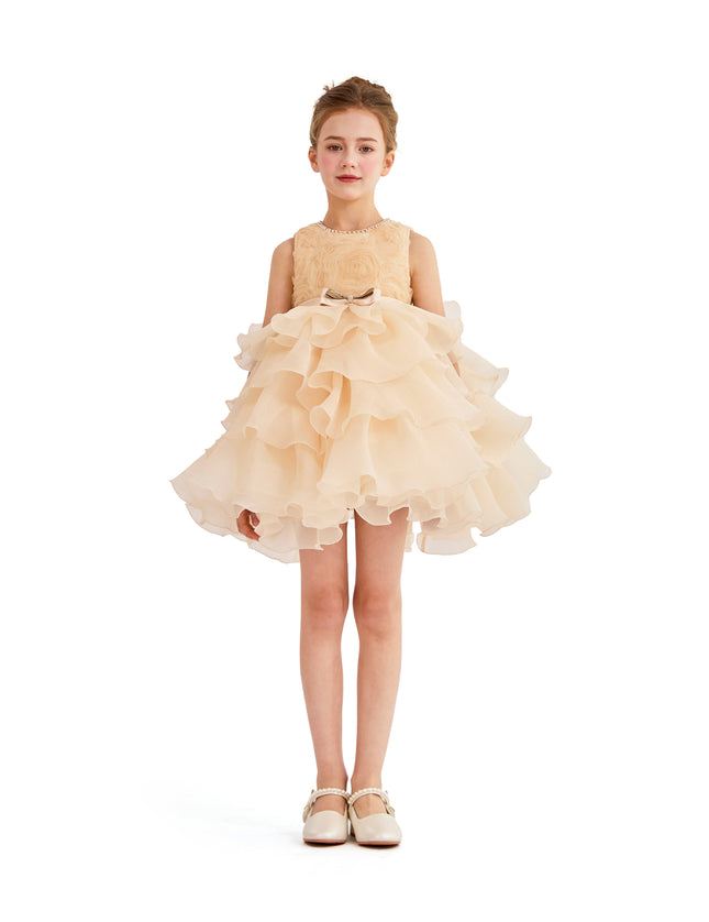 tulleen Cream Cliffara Floral Ruffle Occasion Dress
