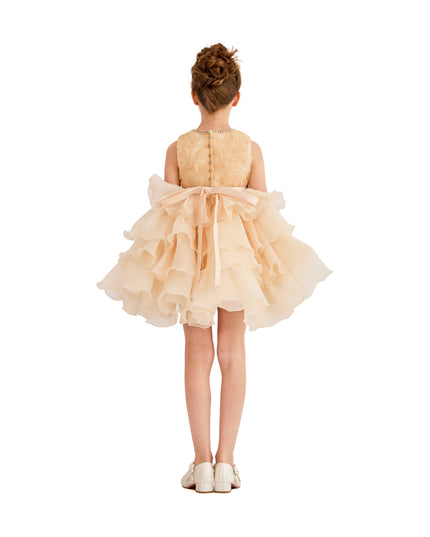 tulleen Cream Cliffara Floral Ruffle Occasion Dress
