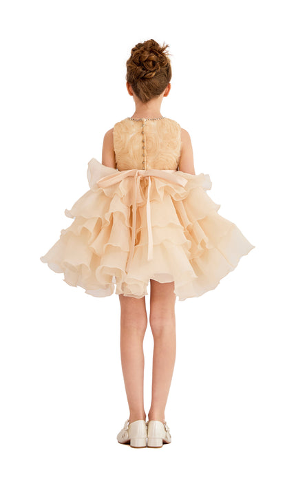 tulleen Cream Cliffara Floral Ruffle Occasion Dress
