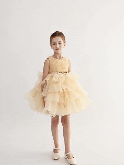 tulleen Cream Cliffara Floral Ruffle Occasion Dress
