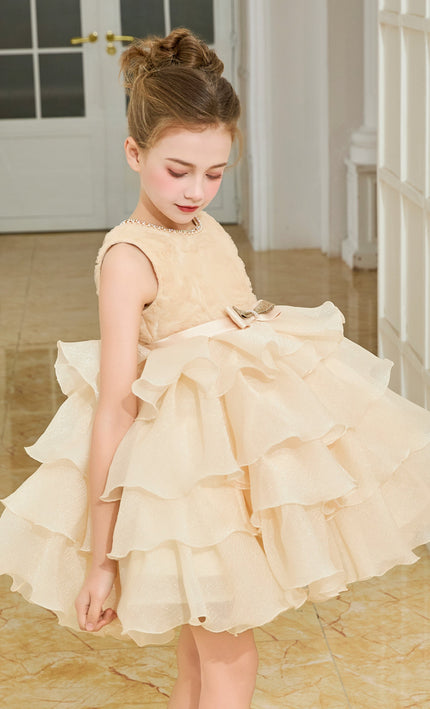 tulleen Cream Cliffara Floral Ruffle Occasion Dress
