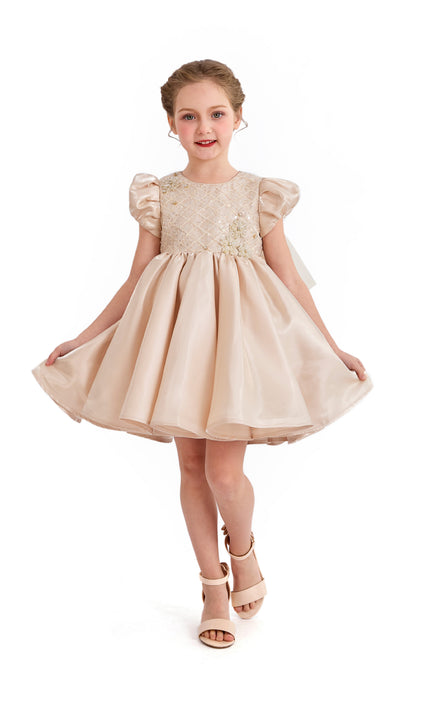 tulleen Champagne Altura Satin Bow Occasion Dress