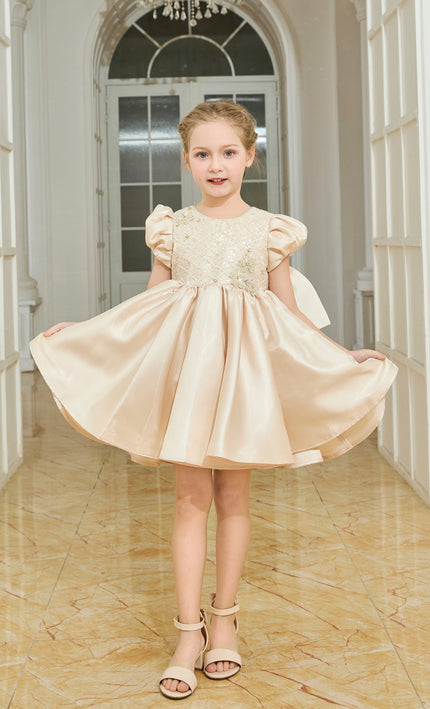 tulleen Champagne Altura Satin Bow Occasion Dress