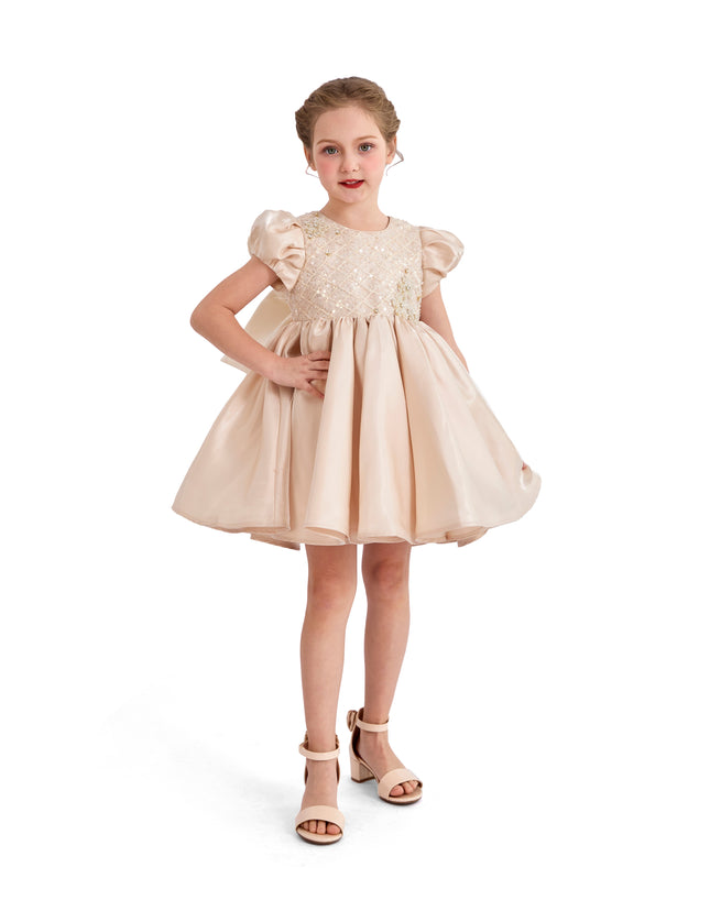 tulleen Champagne Altura Satin Bow Occasion Dress