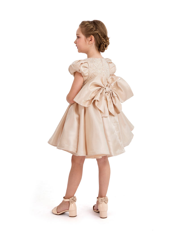 tulleen Champagne Altura Satin Bow Occasion Dress