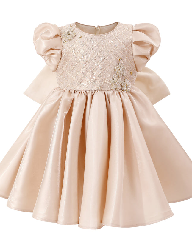 tulleen Champagne Altura Satin Bow Occasion Dress