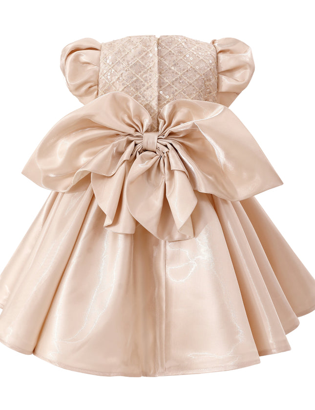 tulleen Champagne Altura Satin Bow Occasion Dress
