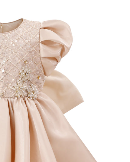 tulleen Champagne Altura Satin Bow Occasion Dress