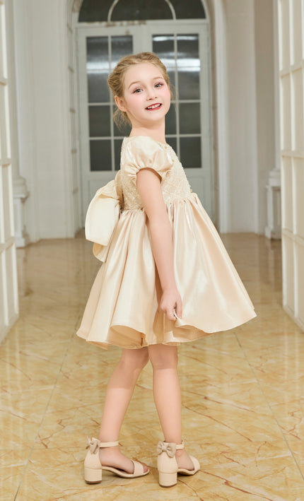 tulleen Champagne Altura Satin Bow Occasion Dress